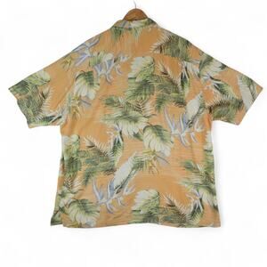 Tommy Bahama Shirt Mens XL Orange Silk Hawaiian‎ Tropical Palm Print Resortwear